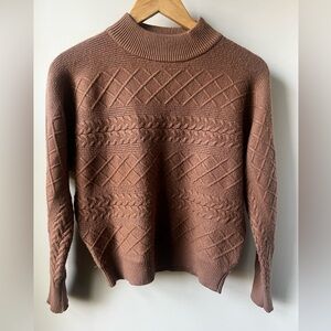 MAGASCHONI Cable Knit Sweater Dolman Soft Comfy Mock‎ Neck Luxury Aran brown M